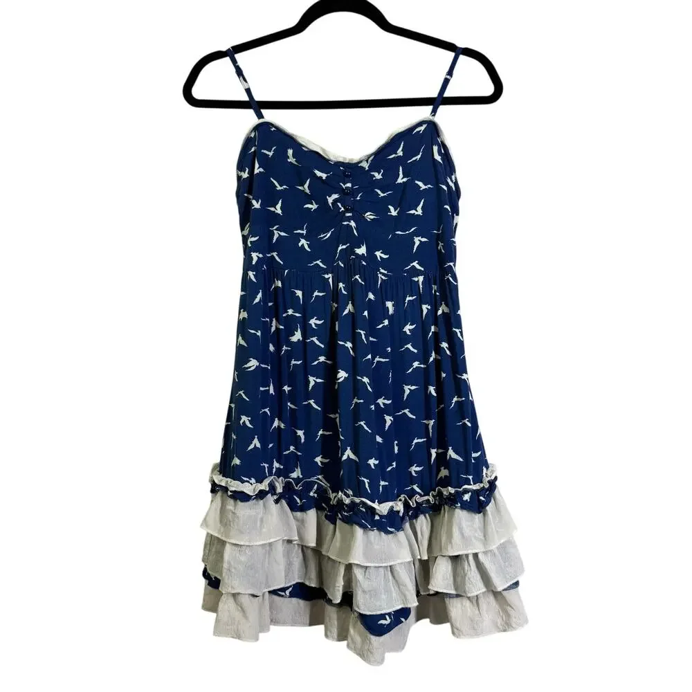 STELLA TWEED Dress Large Spaghetti Strap Drop Waist Ruffle Tiered Hem‎ Smocked